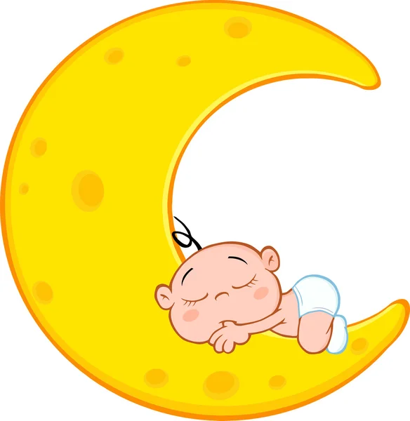 Bébé garçon dort sur la lune — Image vectorielle