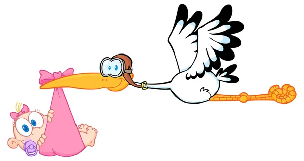 Stork Delivering A Newborn — Stock Vector