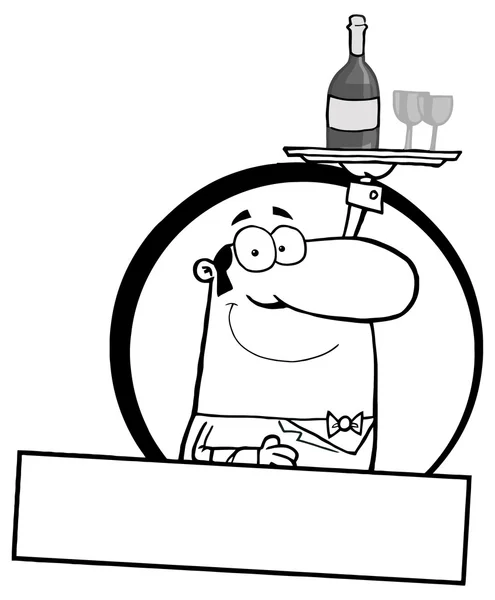 Cameriere cartone animato con vassoio — Vettoriale Stock