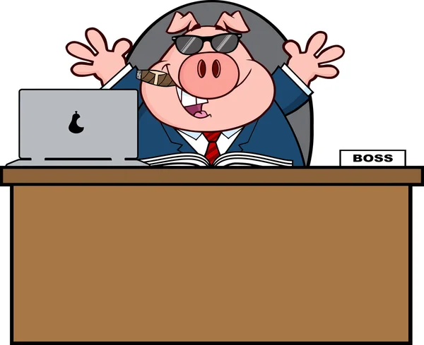 Empresario cerdo con cigarro detrás del escritorio — Archivo Imágenes Vectoriales