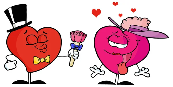 Cartoon hjärtan älskande par — Stock vektor