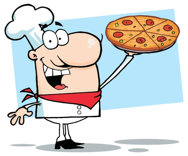 Chef Holds Up Pizza — Stock Vector