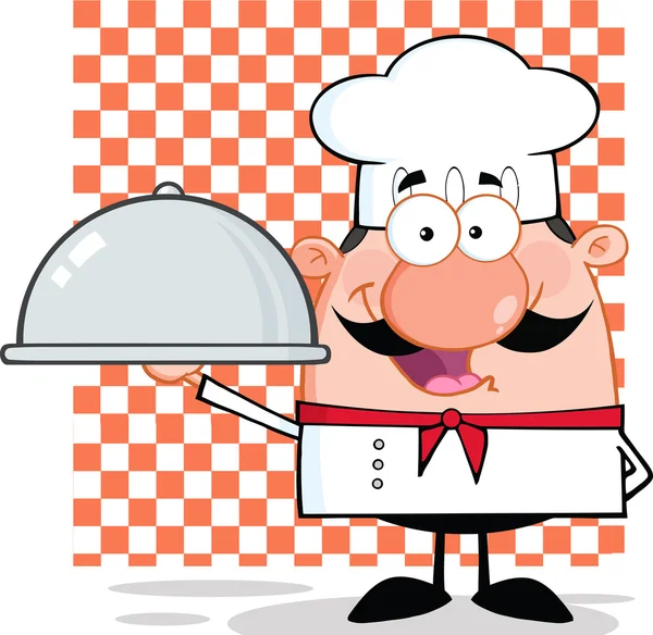 Chef carácter celebración de un plato . — Vector de stock