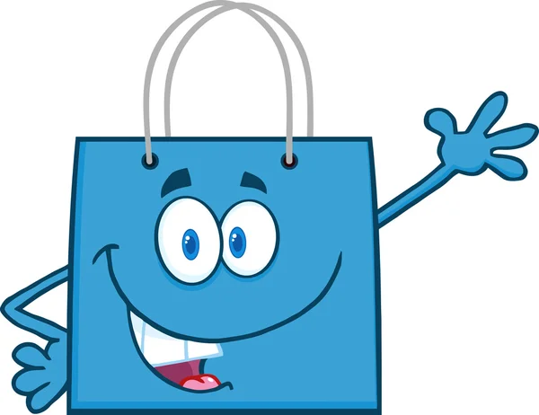 Mavi alışveriş çantası gülümseyen — Stok Vektör
