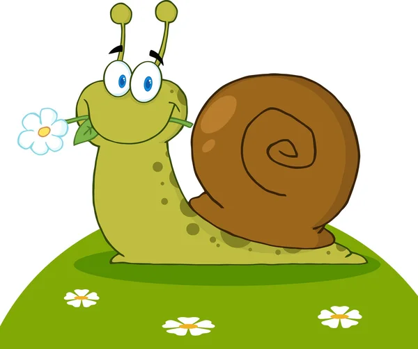 Snail With A Flower In Its Mouth — Stock Vector