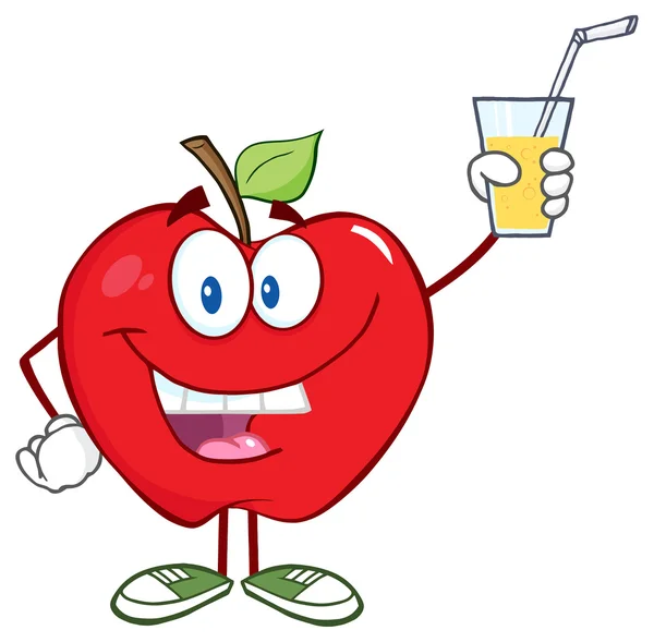 Apple Holding A Glass With Drink. — Stock Vector