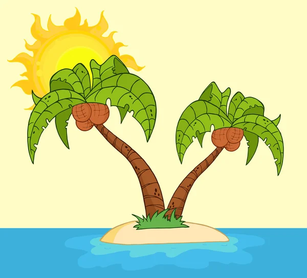 Cartoon Island With Two Palm — Stock Vector