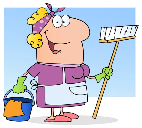 Fun Cleaning Lady — Stock Vector