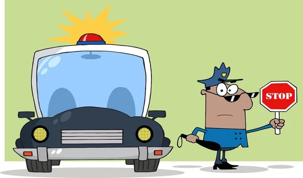 Cartoon policeman with car — Stock Vector