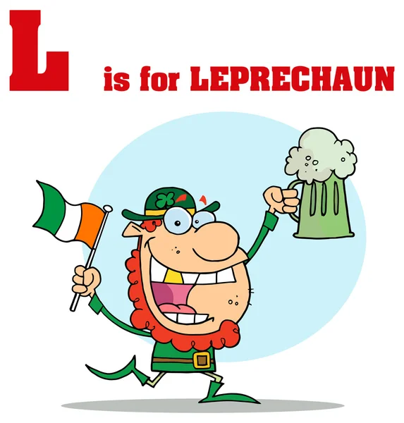 Alphabet letter L with cartoon leprechaun — Stock Vector