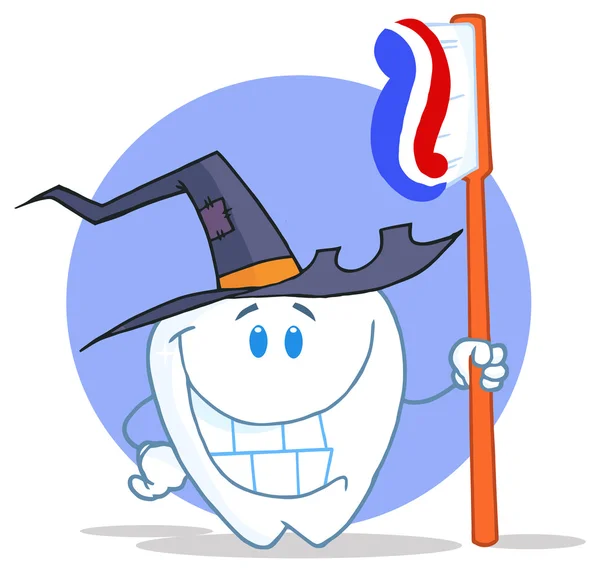 Halloween Tooth With Toothbrush — Stock Vector