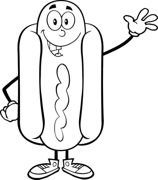 Hot Dog Character Waving. — Stock Vector