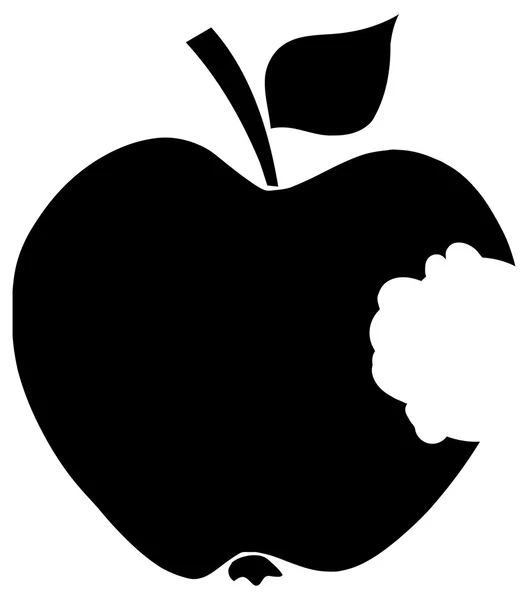 Angebissener Apfel schwarze Silhouette. — Stockvektor