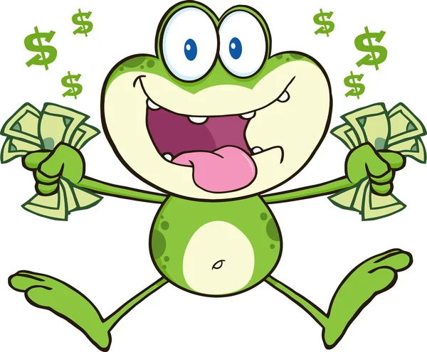 Crazy Frog Jumping With Cash. — Stock Vector