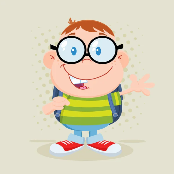 Feliz Geek Boy ondeando diseño plano — Vector de stock