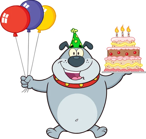 Geburtstag graue Cartoon-Bulldogge — Stockvektor