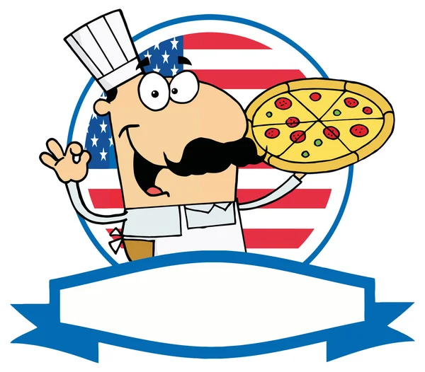 Chef with Pizza on  Flag Of USA — Stock Vector