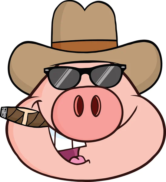 带太阳镜和雪茄的牛仔猪 — 图库矢量图片