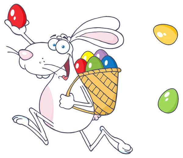 バスケットと卵イースターのウサギ — ストックベクタ