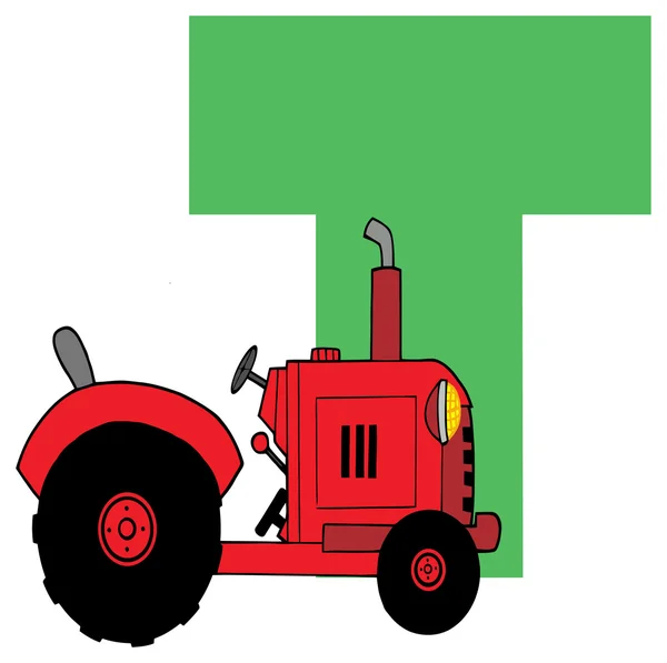 T letter with cartoon tractor — Stock Vector