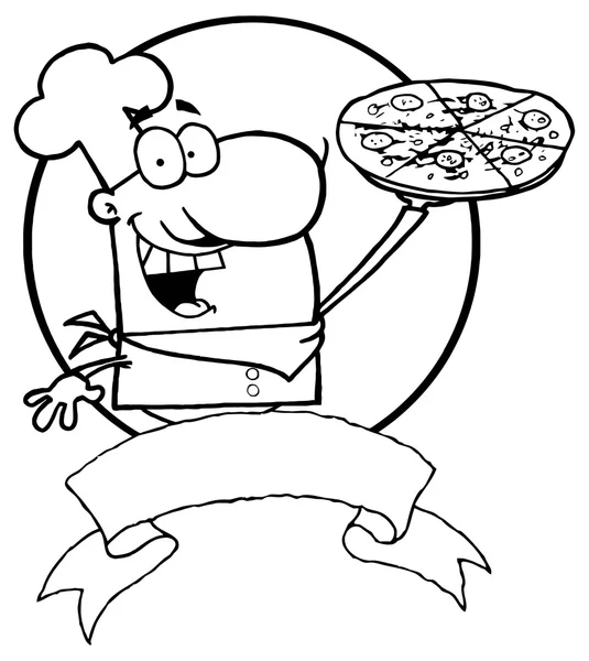 Chef Holds Up Pizza — Stock Vector