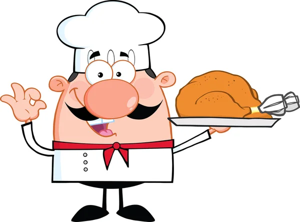 Chef macho sosteniendo Turquía . — Vector de stock