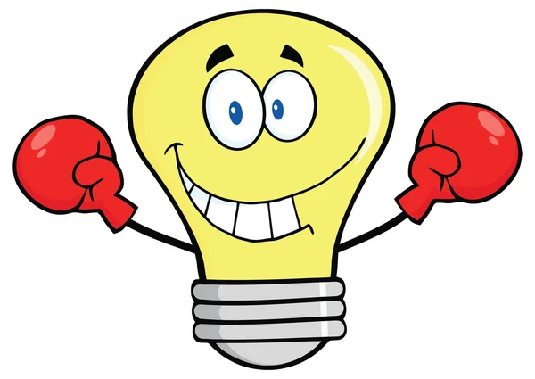 Smiling Light Bulb with Boxing Gloves — Stock Vector