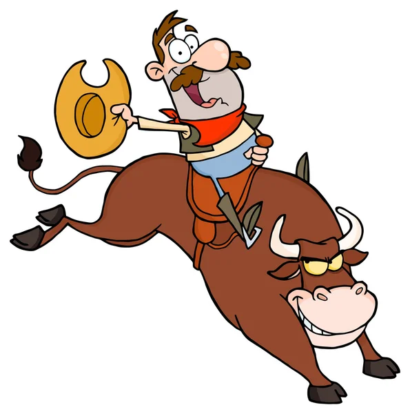 Šťastný kovboj na koni býk v rodeo. — Stockový vektor