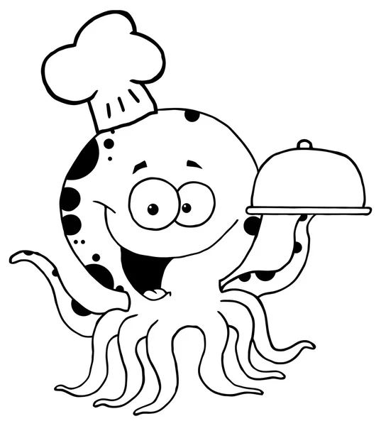 Octopus Chef Serving Food — Stockvector