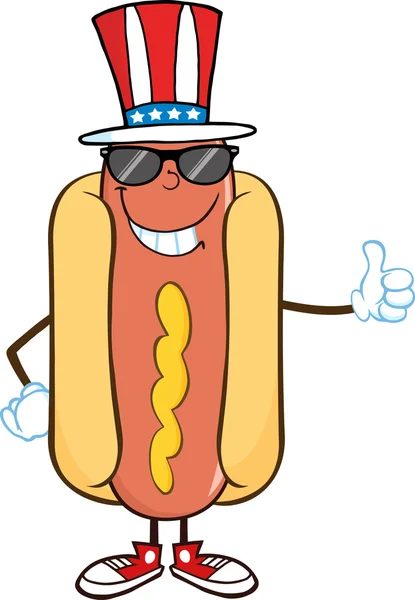Hot Dog com óculos de sol e chapéu patriótico — Vetor de Stock