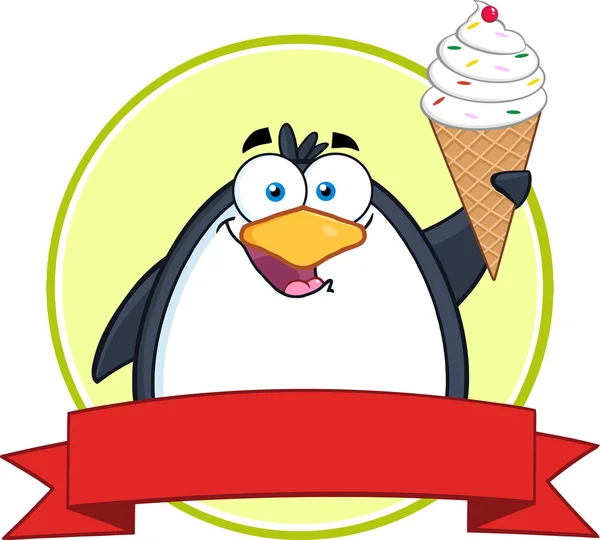 Улыбающийся пингвин с мороженым — стоковый вектор