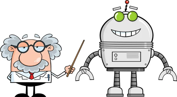 Profesor muestra un robot — Vector de stock