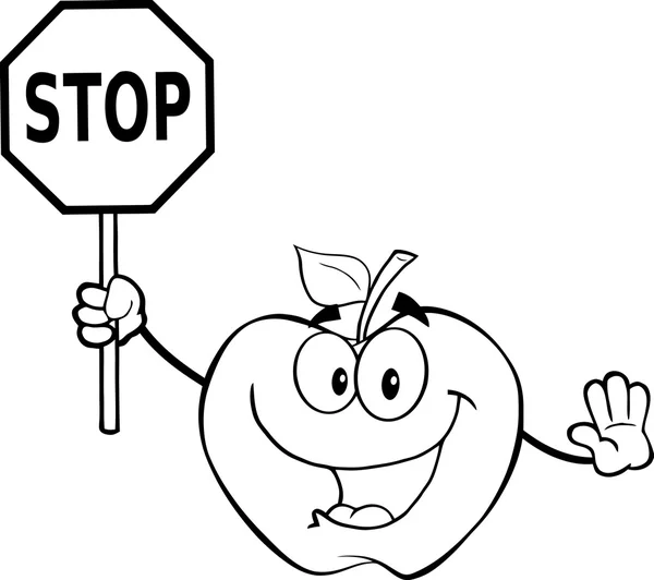 Manzana sosteniendo una señal de stop — Vector de stock