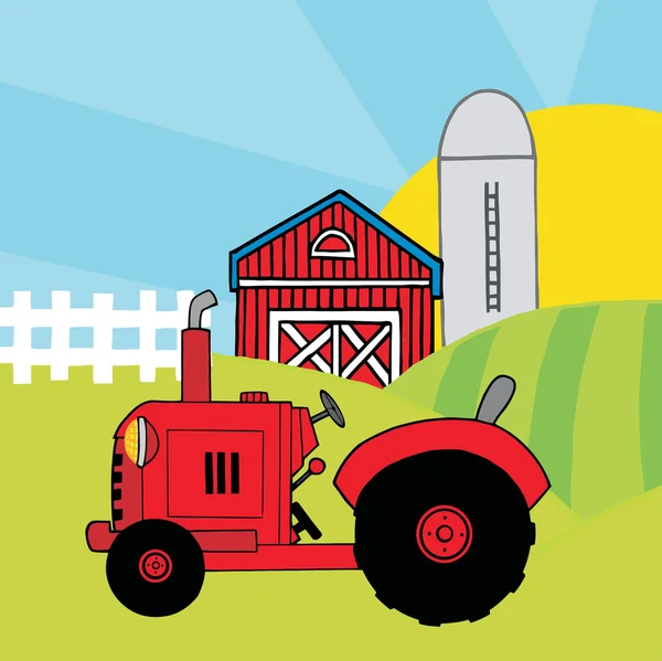 Vintage Red Tractor — Stock Vector
