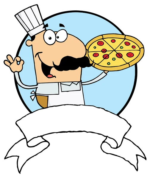 Chef Holds Up Pizza — Stock Vector