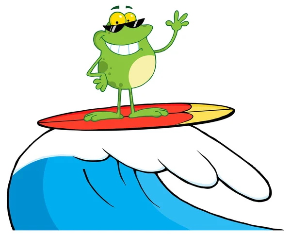 Glücklicher Frosch beim Surfen — Stockvektor