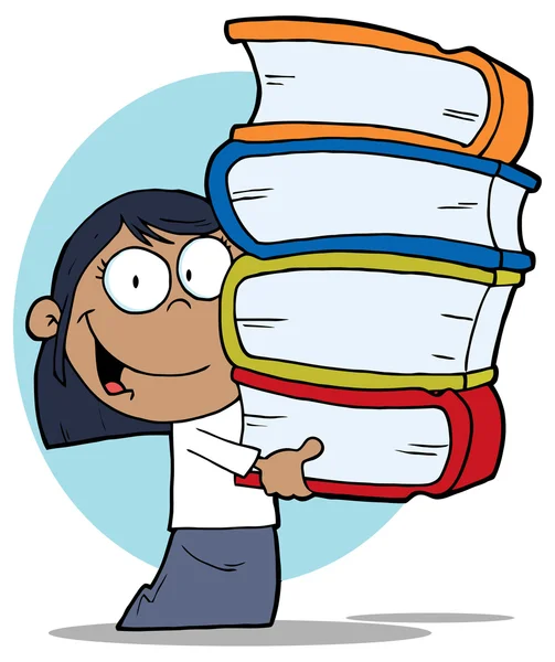 Menina com pilha de livros — Vetor de Stock