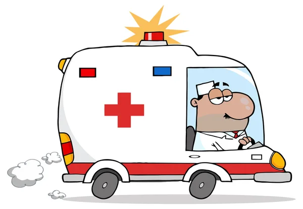 Dibujos animados Doctor y Ambulancia — Vector de stock