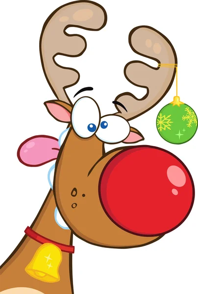 Crazy reindeer with red nose — Stock Vector