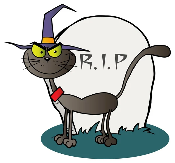 Gato bruja de Halloween — Vector de stock