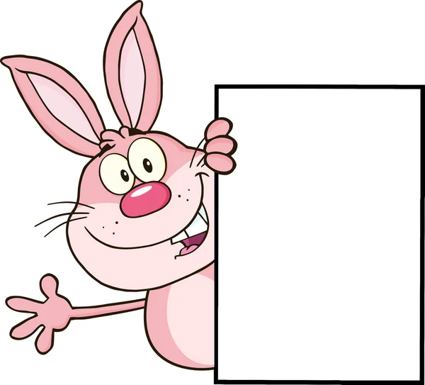Conejo de dibujos animados con signo en blanco — Vector de stock