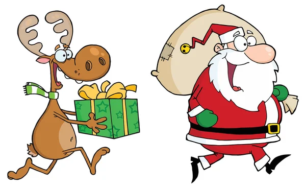 Cartoon santa claus with reindeer — Stock Vector