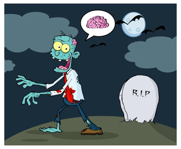 Blue Cartoon Zombie caminando — Vector de stock