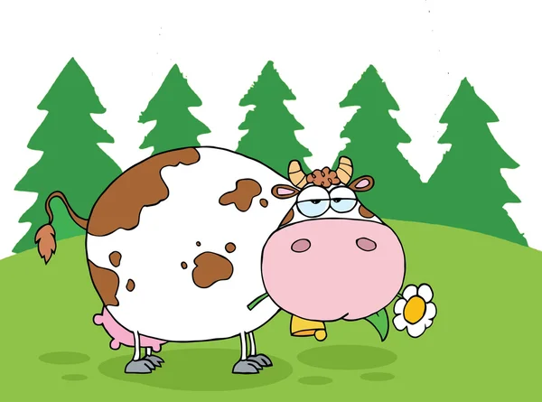 Vache laitière de montagne avec fleur — Image vectorielle