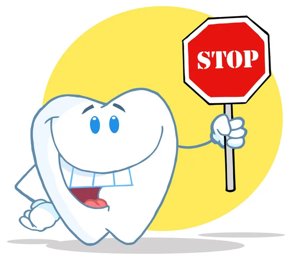 Kreskówka zęba z znak stop — Wektor stockowy