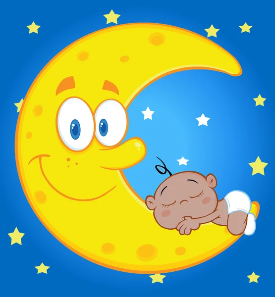 African  Baby Boy Sleeps On Moon — Stock Vector