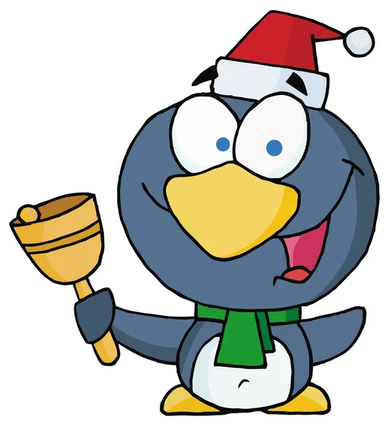 Pinguim de Natal com Bell — Vetor de Stock