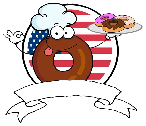 Cartoon donut met usa vlag — Stockvector