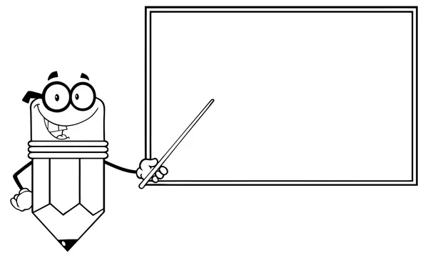Potlood leraar met een aanwijzer en schoolbord — Stockvector