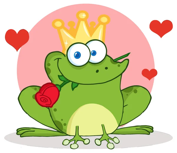 Frog Prince Character With Hearts — Stock Vector